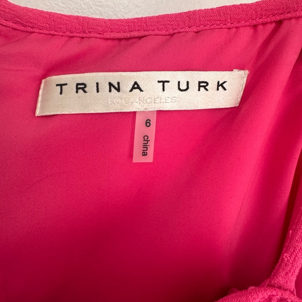 Trina Turk Aloha Crepe Off Shoulder Ruffle Dress Pink Size 6 - Picture 4 of 6